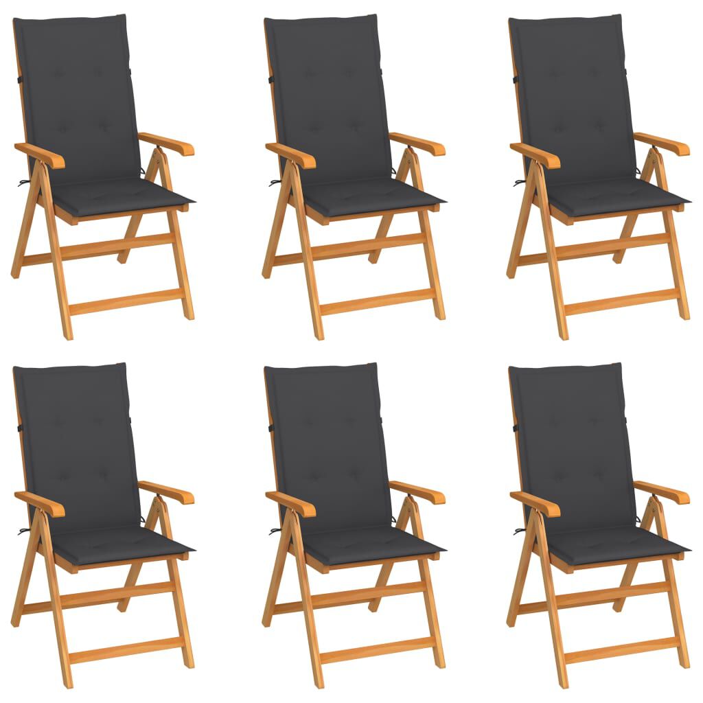vidaXL Garden Chairs 6 pcs with Anthracite Cushions Solid Teak Wood