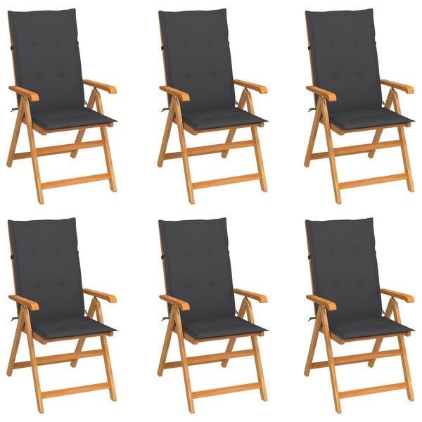 vidaXL Garden Chairs 6 pcs with Anthracite Cushions Solid Teak Wood