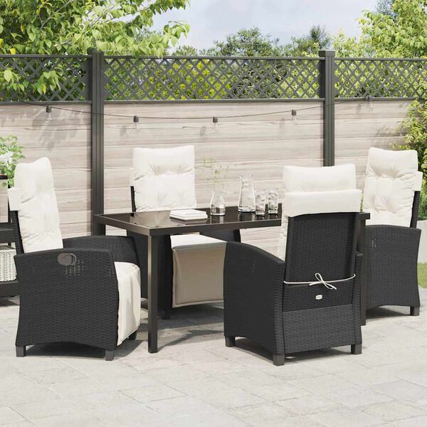 vidaXL Garden Dining Set with Cushion 5 pcs Black Poly Rattan