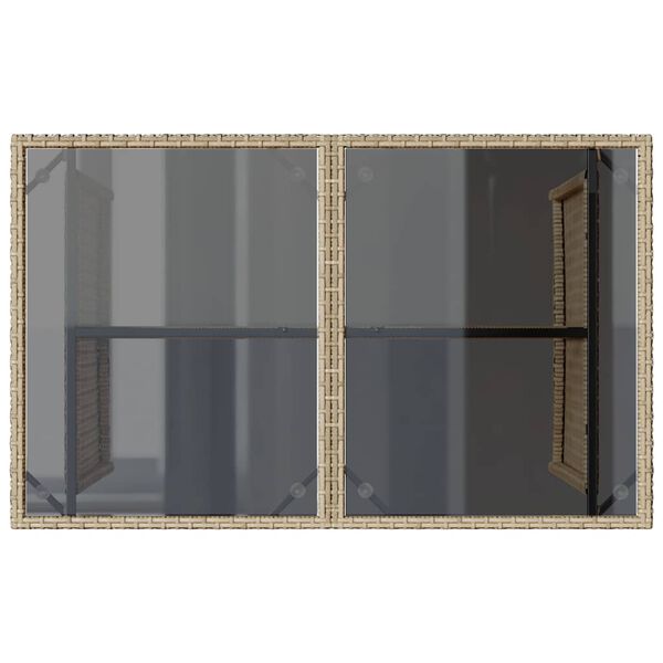 vidaXL Garden Table with Glass Top Beige 110x68x70 cm Poly Rattan
