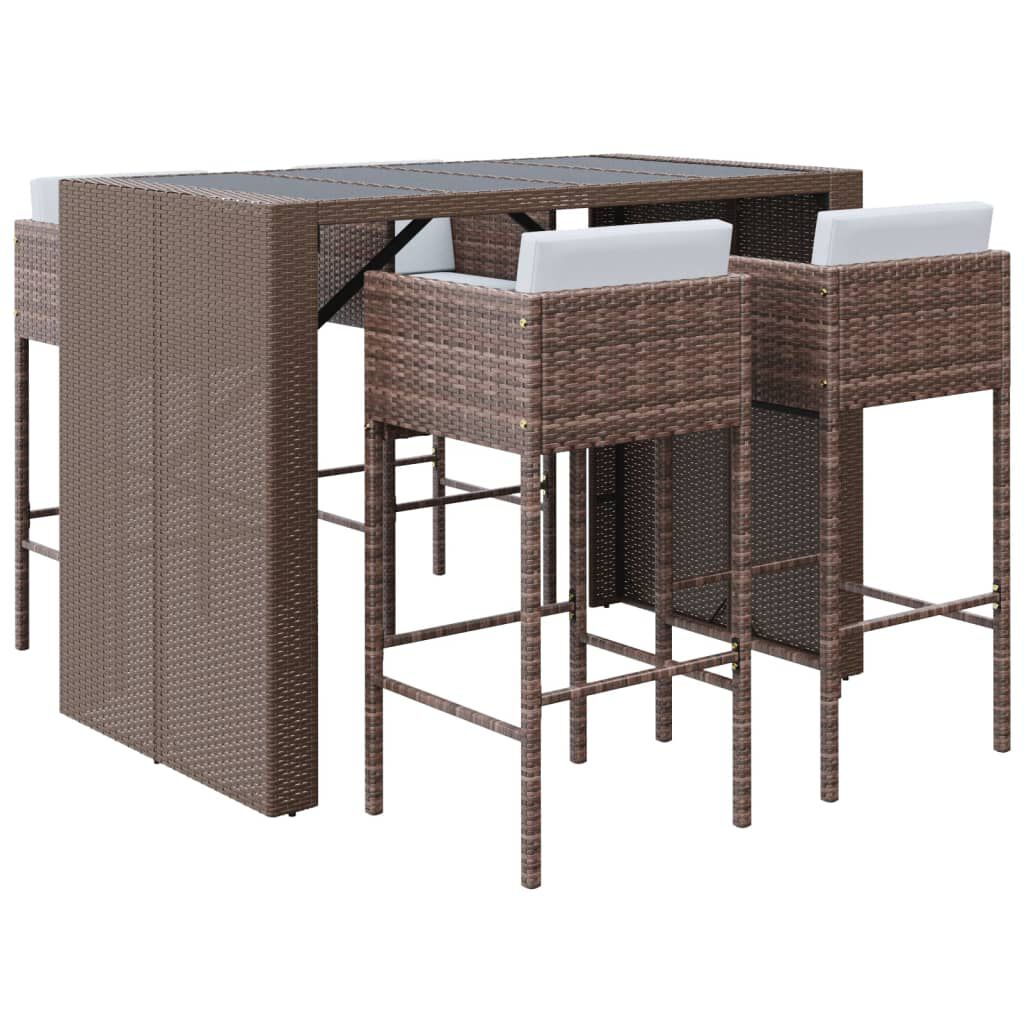 vidaXL 5 Piece Garden Bar Set with Cushions Brown Poly Rattan