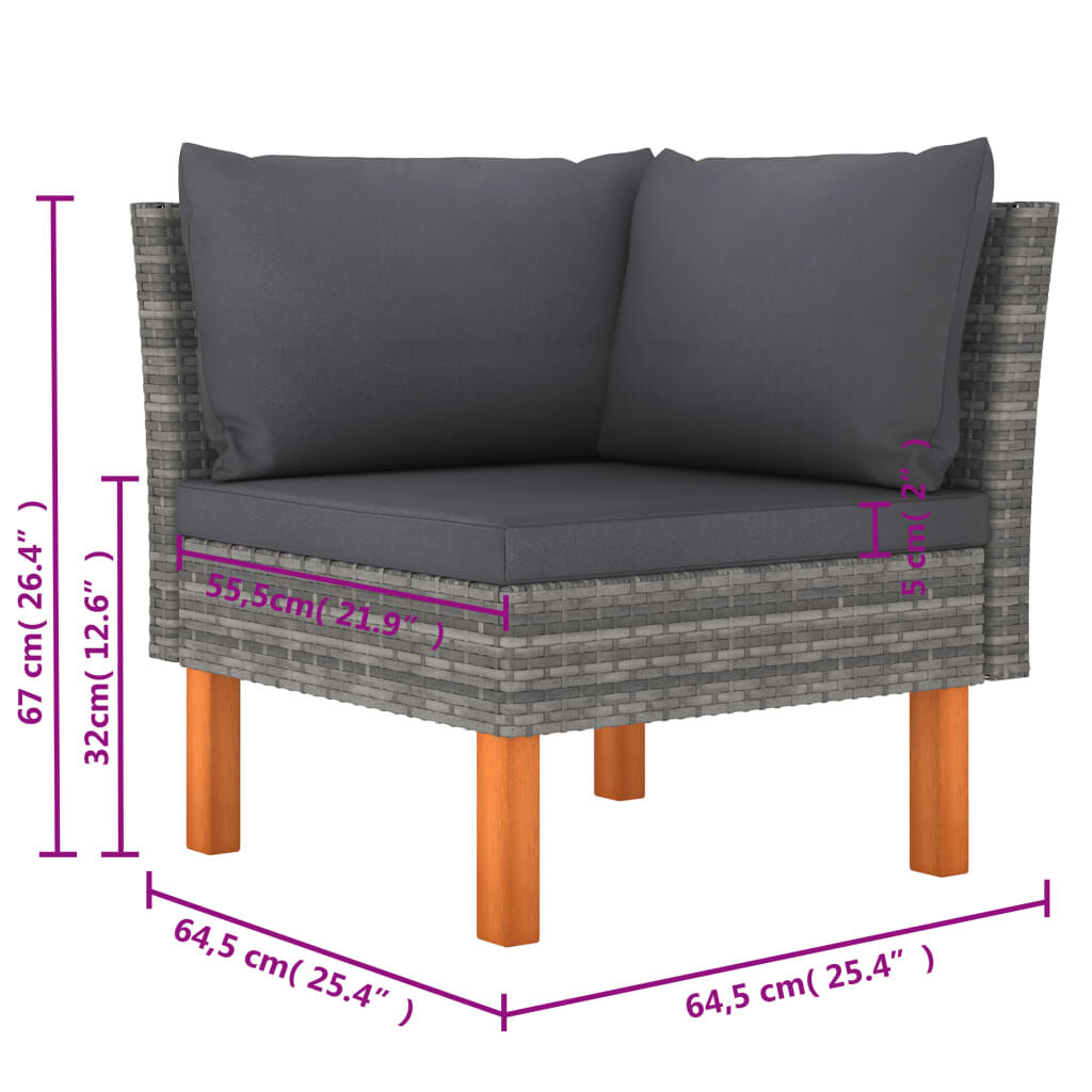vidaXL 6 Piece Garden Lounge Set with Cushions Poly Rattan Grey