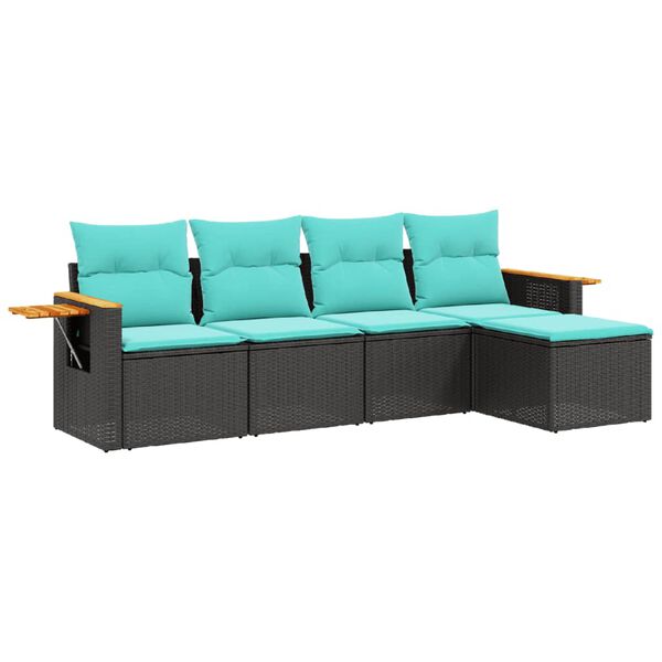 vidaXL 5 Piece Garden Sofa Set with Cushions Black Poly Rattan