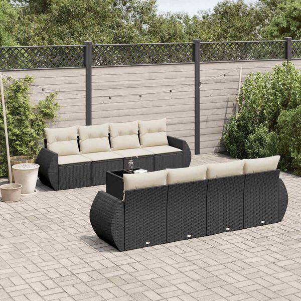 vidaXL 9 Piece Garden Sofa Set with Cushions Black Poly Rattan