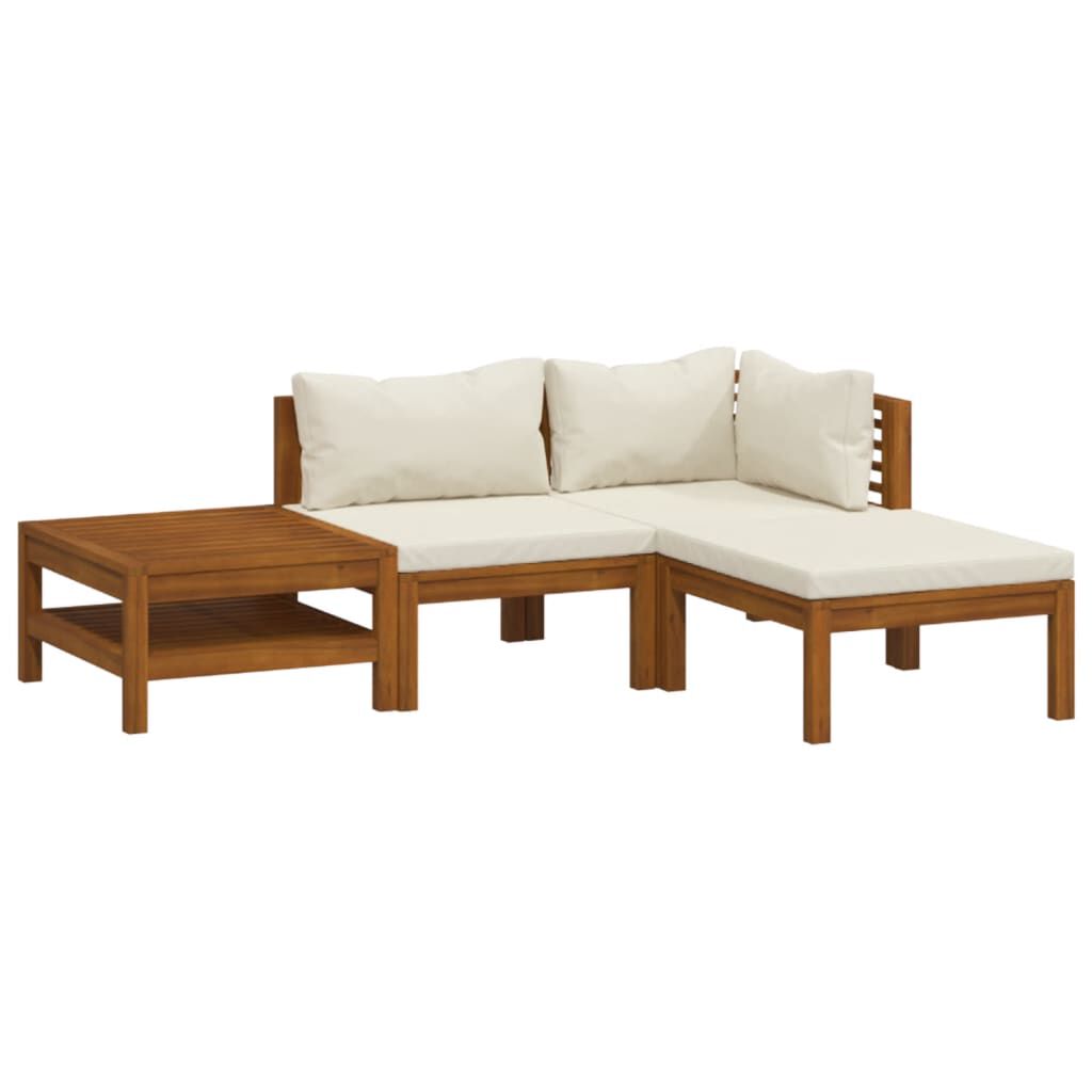 vidaXL 4 Piece Garden Lounge Set with Cream Cushion Solid Acacia Wood