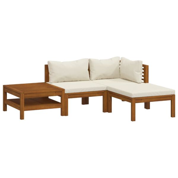 vidaXL 4 Piece Garden Lounge Set with Cream Cushion Solid Acacia Wood