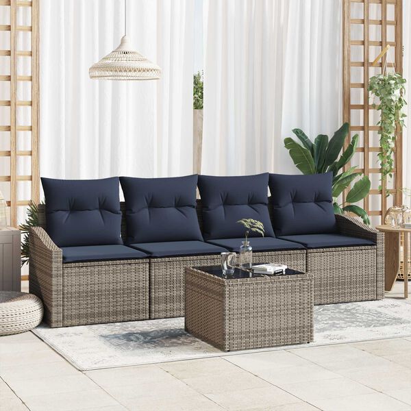 vidaXL 5 Piece Garden Sofa Set with Cushions Grey Poly Rattan