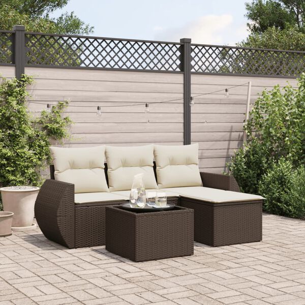 vidaXL 5 Piece Garden Sofa Set with Cushions Brown Poly Rattan