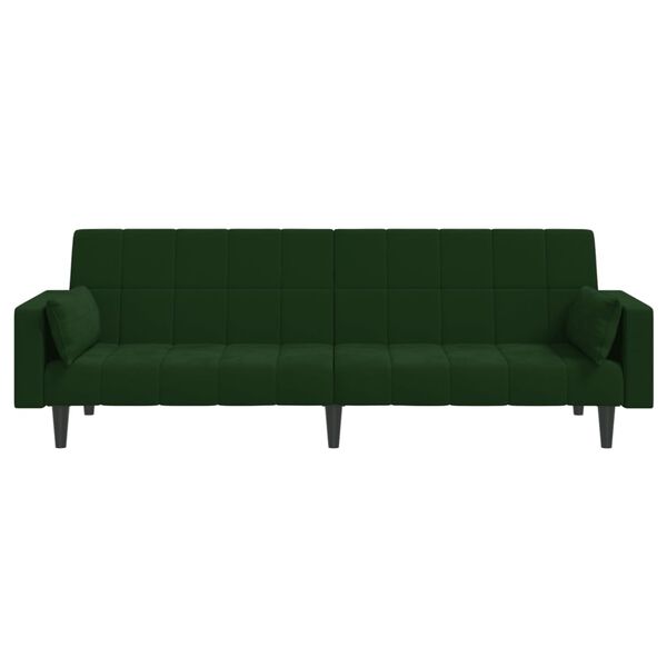 vidaXL 2-Seater Sofa Bed with Two Pillows Dark Green Velvet