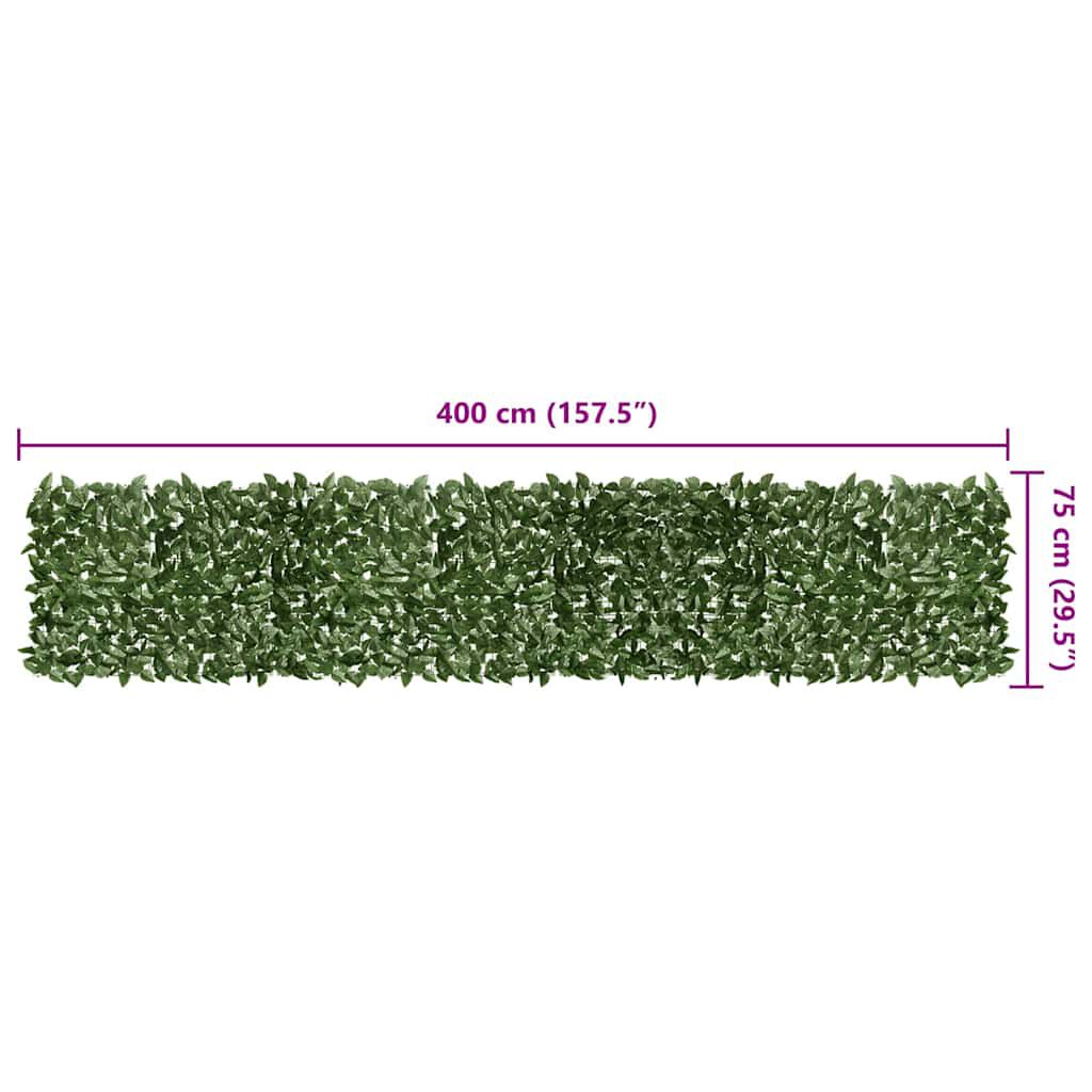 vidaXL Balcony Screen with Dark Green Leaves 400x75 cm