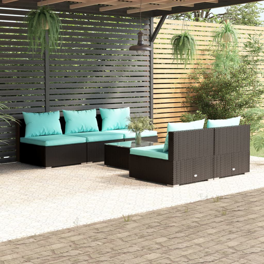 vidaXL 6 Piece Garden Lounge Set with Cushions Poly Rattan Black