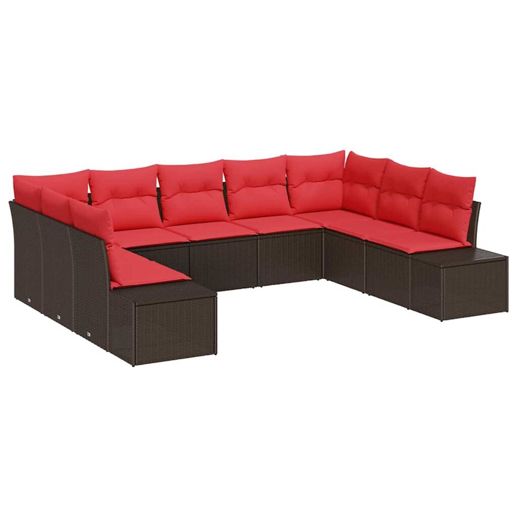 vidaXL Garden Sofa Set with Cushion 9 pcs Brown Poly rattan