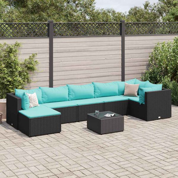 vidaXL 8 Piece Garden Lounge Set with Cushions Black Poly Rattan