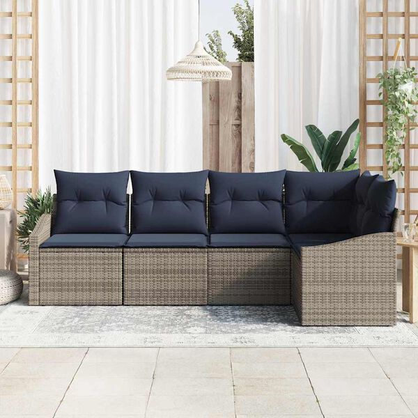vidaXL Sofa Set with Cushion 5 pcs Grey Poly Rattan
