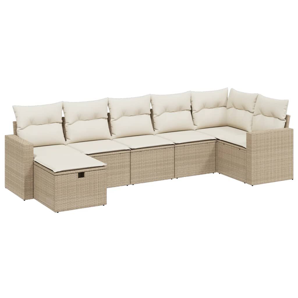 vidaXL 7 Piece Garden Sofa Set with Cushions Beige Poly Rattan