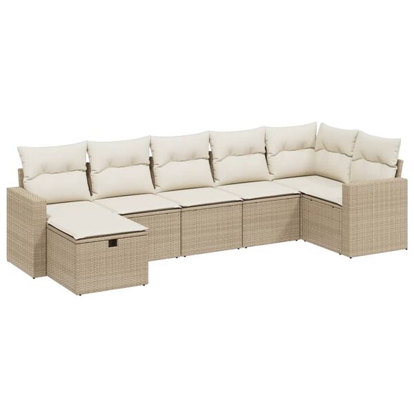 vidaXL 7 Piece Garden Sofa Set with Cushions Beige Poly Rattan
