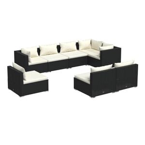 vidaXL 8 Piece Garden Lounge Set with Cushions Poly Rattan Black