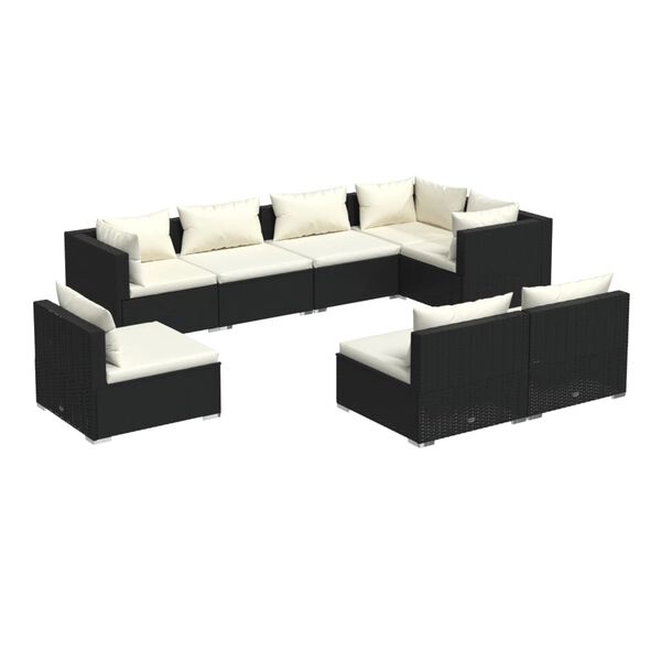 vidaXL 8 Piece Garden Lounge Set with Cushions Poly Rattan Black