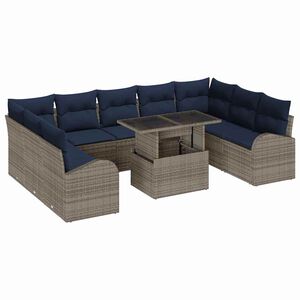 vidaXL Garden Sofa Set with Storage 10 pcs Grey Poly Rattan
