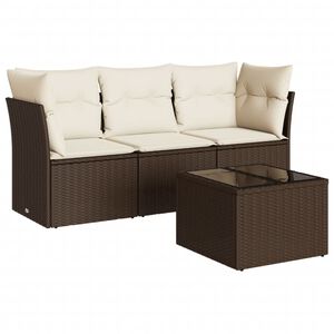 vidaXL 4 Piece Garden Sofa Set with Cushions Brown Poly Rattan