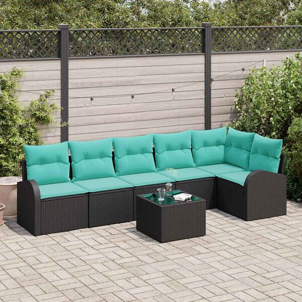 vidaXL Garden Sofa Set 7 pcs Black and Turquoise Poly Rattan