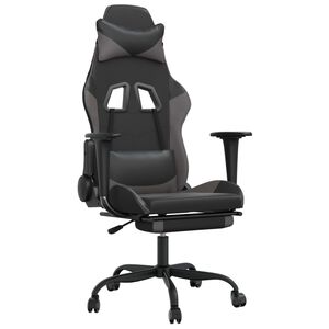 vidaXL Gaming Chair with Footrest Black and Grey Faux Leather