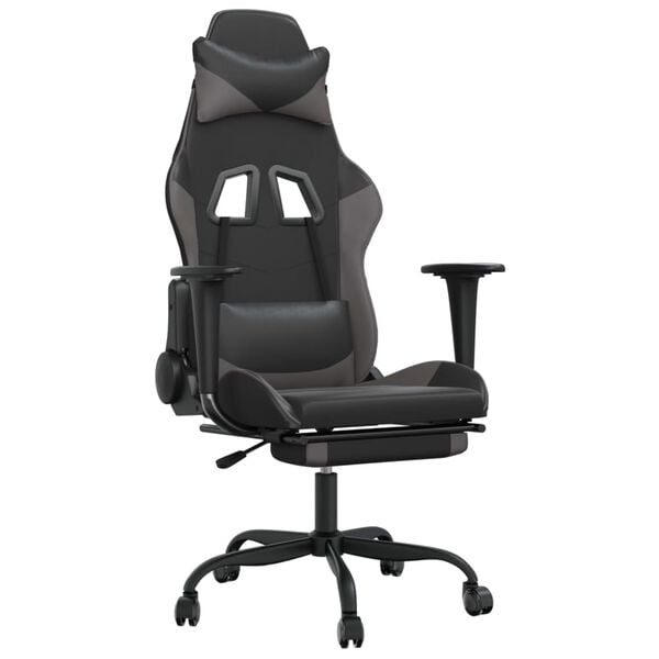 vidaXL Gaming Chair with Footrest Black and Grey Faux Leather