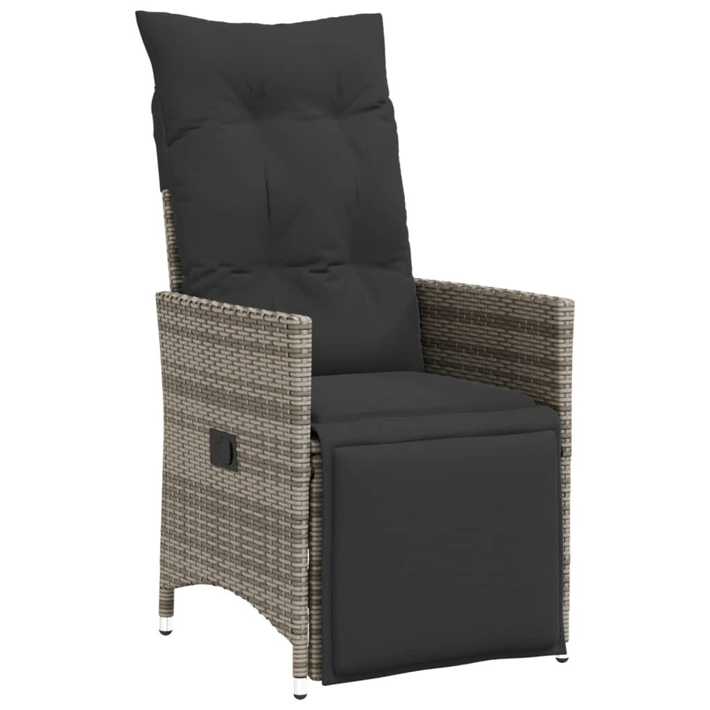 vidaXL Reclining Garden Chair with Cushions Grey Poly Rattan