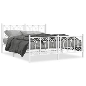 vidaXL Metal Bed Frame without Mattress with Footboard White 150x200cm