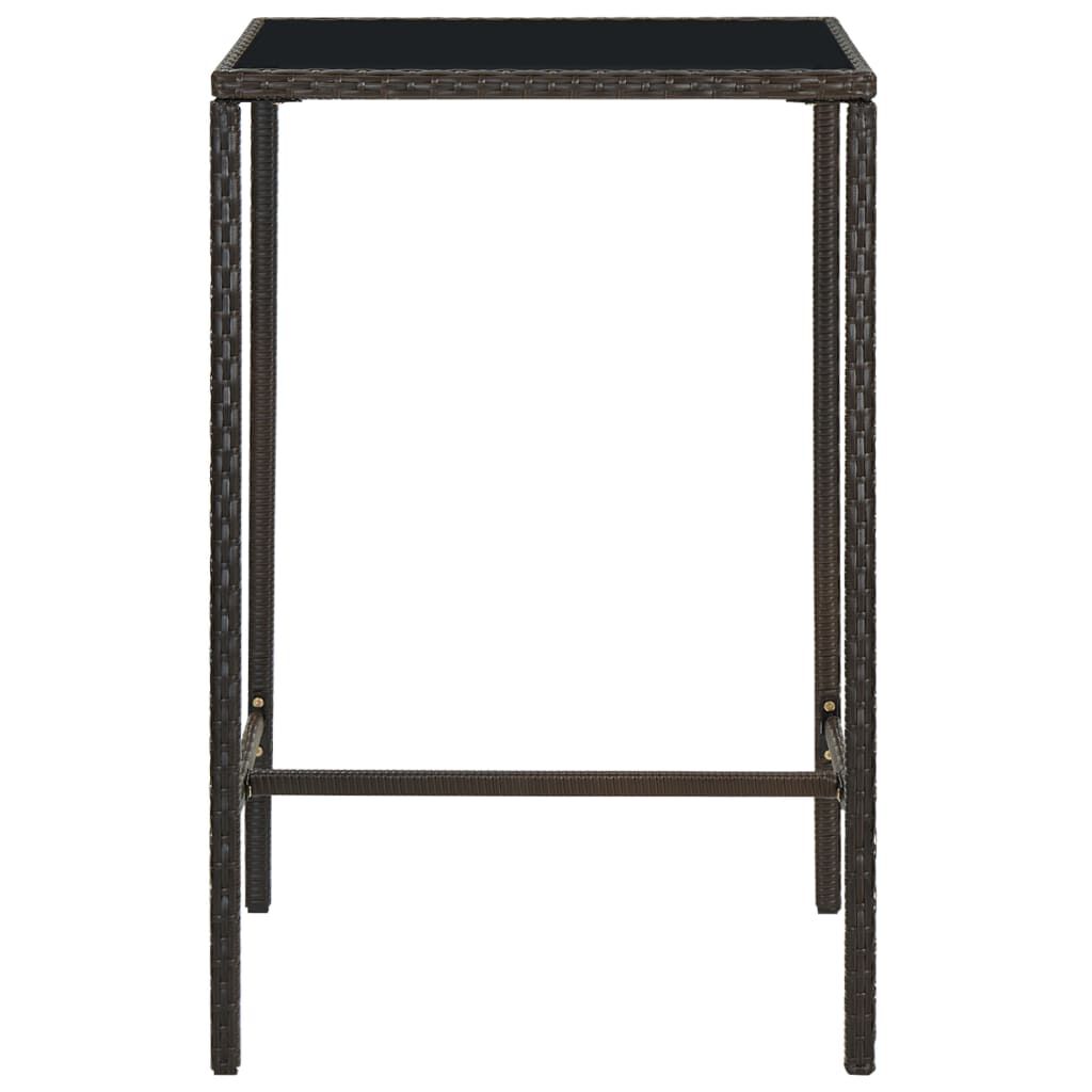 vidaXL Garden Bar Table Brown 70x70x110 cm Poly Rattan and Glass