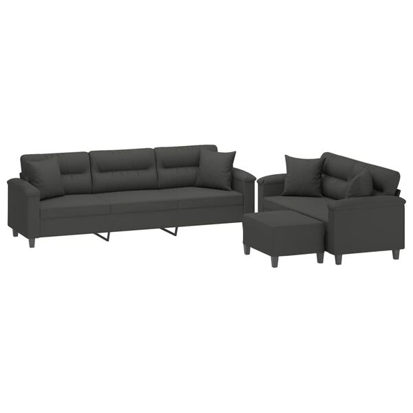 vidaXL 3 Piece Sofa Set with Pillows Dark Grey Microfibre Fabric