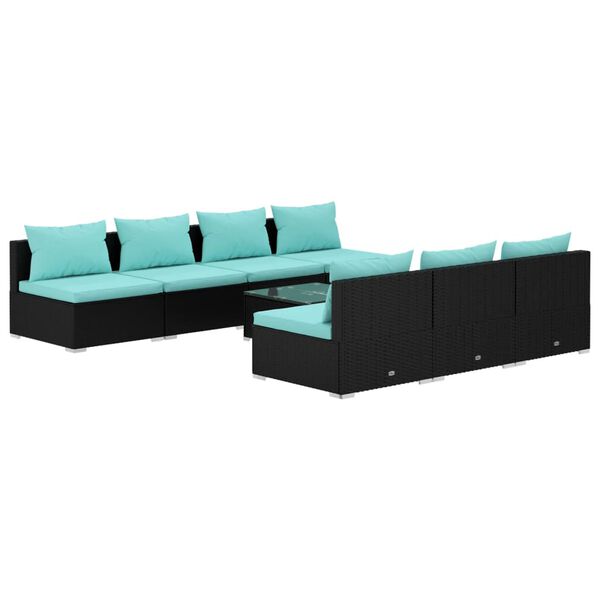 vidaXL 8 Piece Garden Lounge Set with Cushions Poly Rattan Black