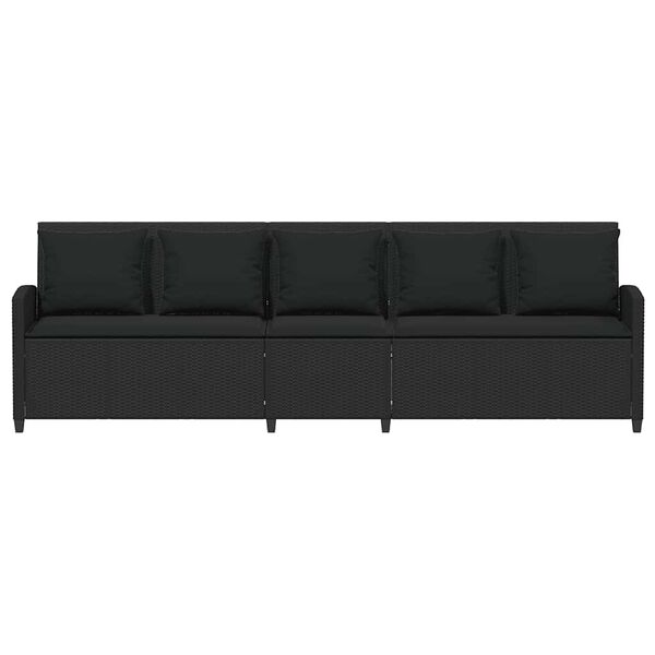 vidaXL Garden Sofa 5-Seater with Cushions Black Poly Rattan