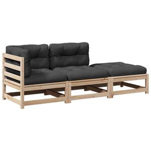 vidaXL 3 Piece Garden Sofa Set with Cushions Solid Wood Pine