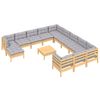 vidaXL 13 Piece Garden Lounge Set with Grey Cushions Pinewood