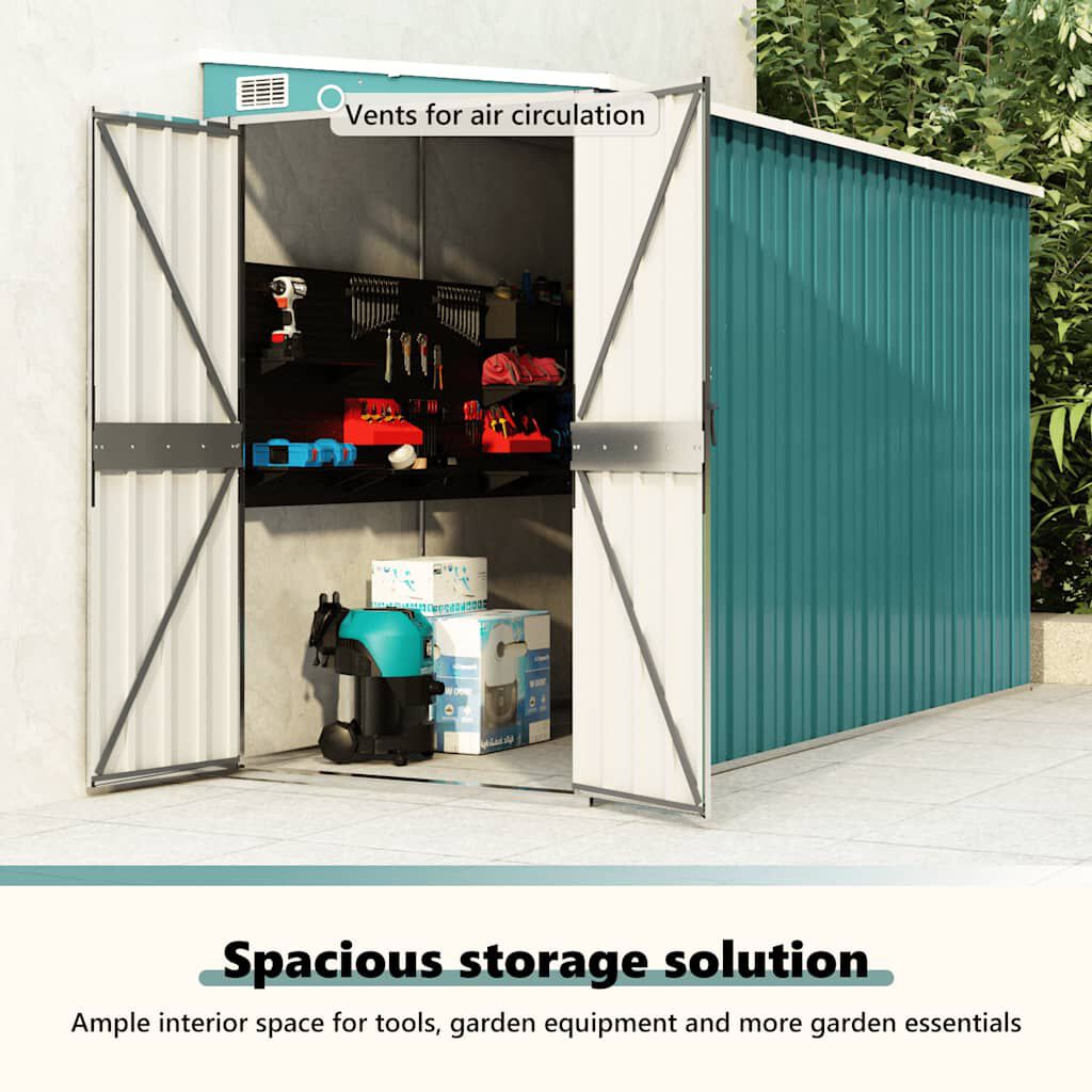 vidaXL Wall-mounted Garden Shed Green 118x288x178 cm Galvanised Steel