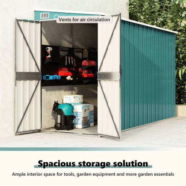 vidaXL Wall-mounted Garden Shed Green 118x288x178 cm Galvanised Steel