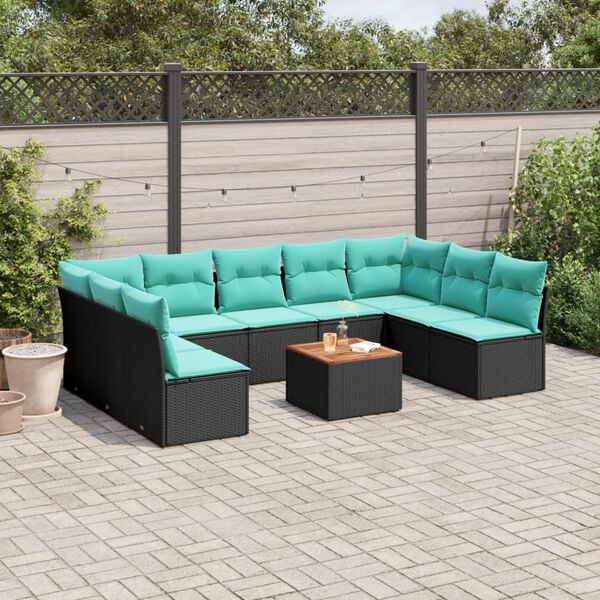 vidaXL 10 Piece Garden Sofa Set with Cushions Black Poly Rattan