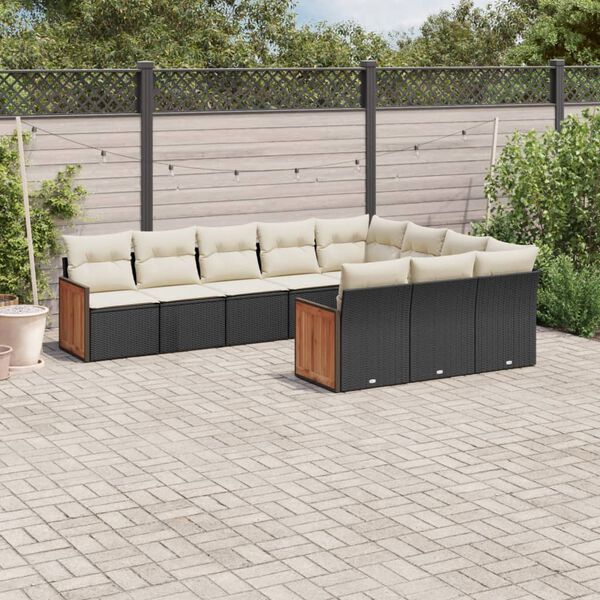 vidaXL 10 Piece Garden Sofa Set with Cushions Black Poly Rattan