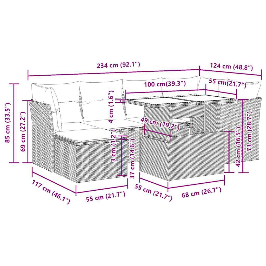 vidaXL 7 Piece Garden Sofa Set with Cushions Black Poly Rattan Acacia