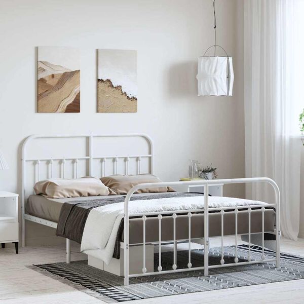 vidaXL Metal Bed Frame without Mattress with Footboard White 150x200cm