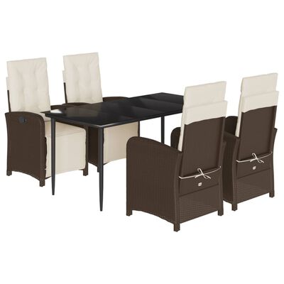vidaXL 5 Piece Garden Dining Set with Cushions Brown Poly Rattan