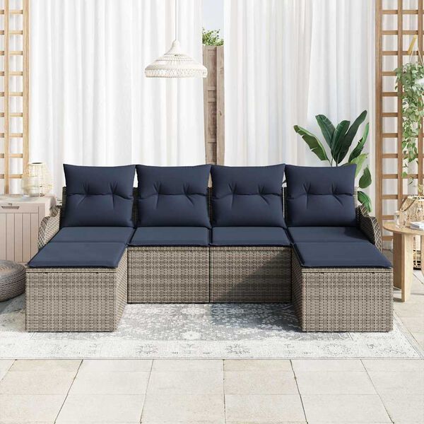 vidaXL Sofa Set with Cushion 6 pcs Grey Polyester