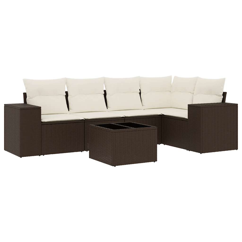 vidaXL 6 Piece Garden Sofa Set with Cushions Brown Poly Rattan