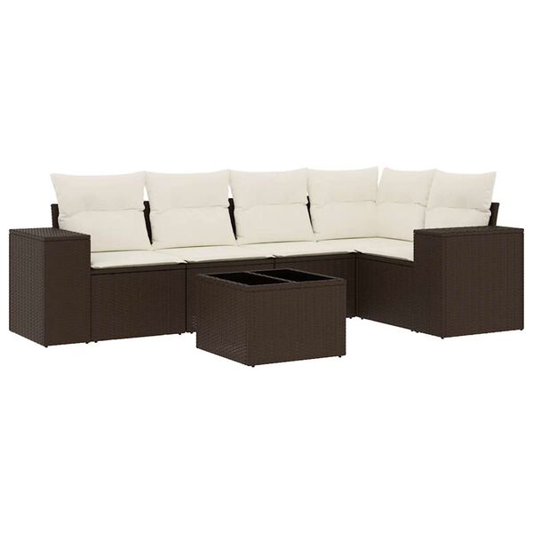 vidaXL 6 Piece Garden Sofa Set with Cushions Brown Poly Rattan