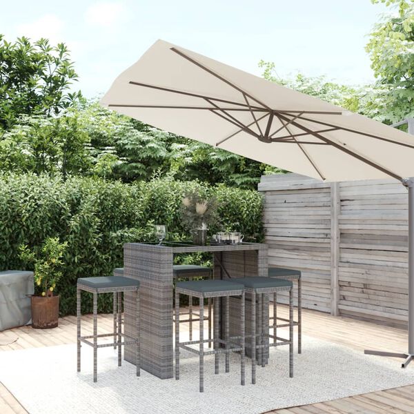 vidaXL 7 Piece Garden Bar Set with Cushions Grey Poly Rattan