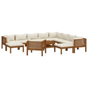 vidaXL 12 Piece Garden Lounge Set with Cream Cushion Solid Acacia Wood