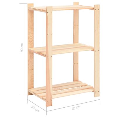 vidaXL 3-Tier Storage Rack 60x38x90 cm Solid Pinewood 150 kg