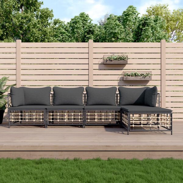 vidaXL 5 Piece Garden Lounge Set with Cushions Anthracite Poly Rattan