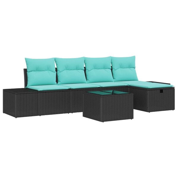 vidaXL 6 Piece Garden Sofa Set with Cushions Black Poly Rattan